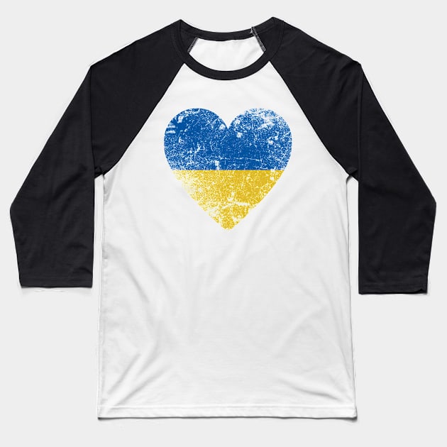 Ukraine Flag Heart, Distressed Style, Ukrainian Flag - Gift For Men, Women & Kids Baseball T-Shirt by Art Like Wow Designs